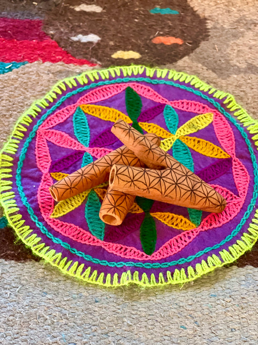 Flower of Life "Eagle & Condor Prophecy" Wooden Kuripe from Brazil