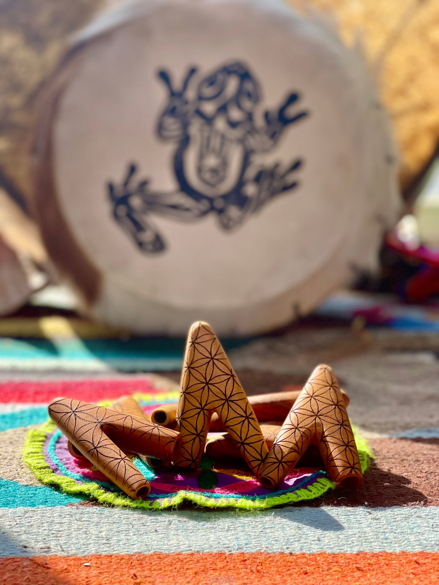 Flower of Life "Eagle & Condor Prophecy" Wooden Kuripe from Brazil