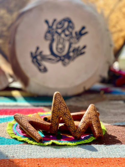 Flower of Life "Eagle & Condor Prophecy" Wooden Kuripe from Brazil